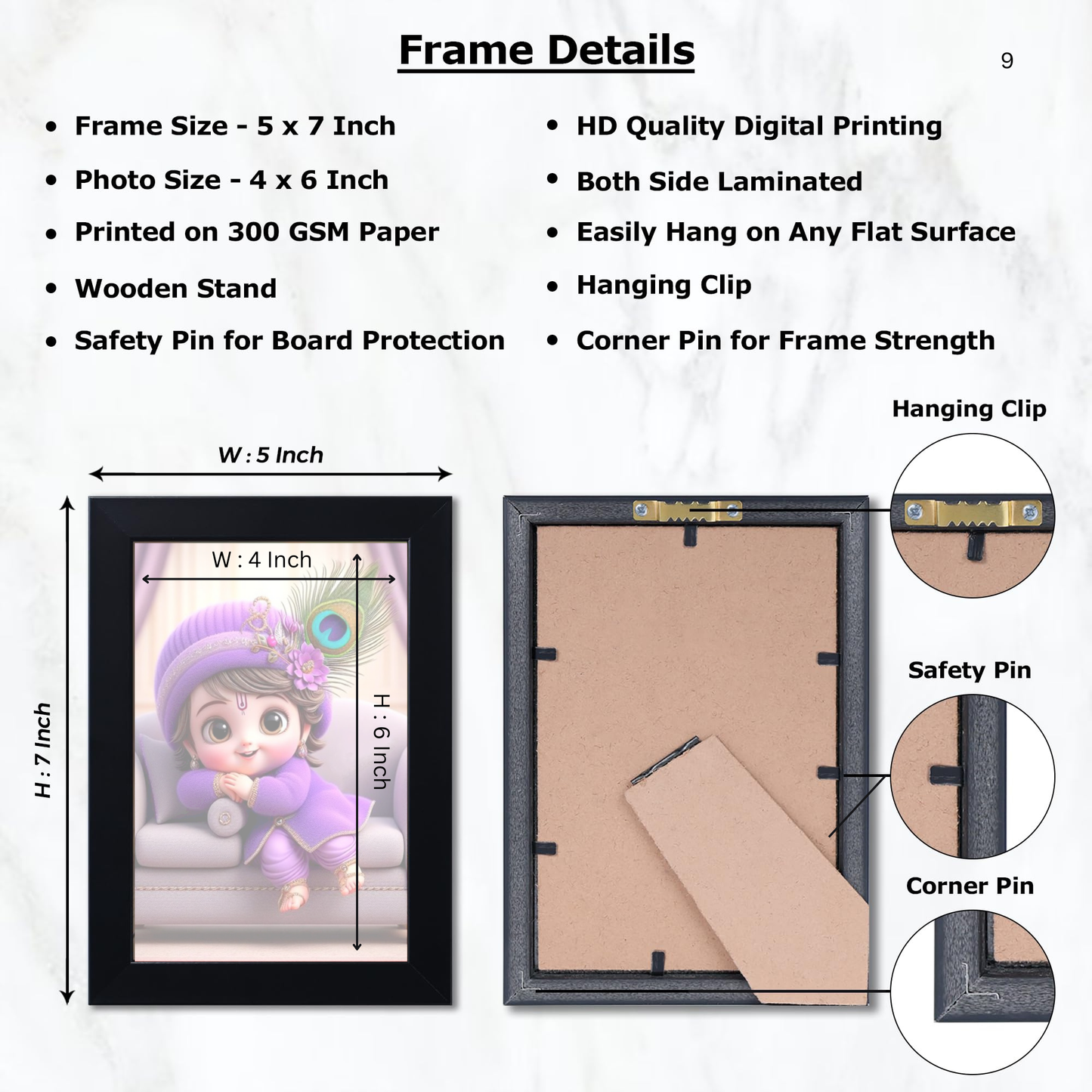 Baby Krishna Photo Frame | Shri Bal Gopal Painting for Pregnant Women | Kanha Ji Poster | Laddu Lord Makhan Chor | Walls Home Bedroom Living Room Decoration Gift