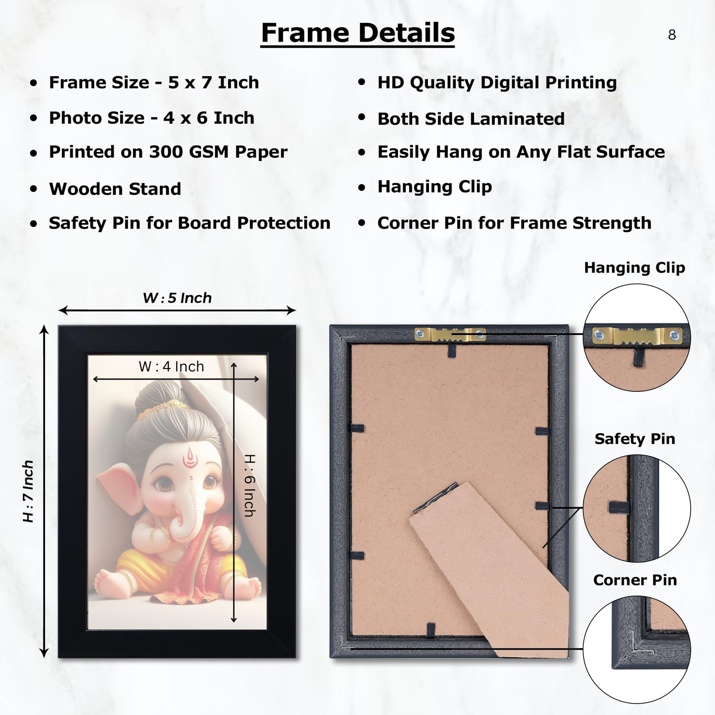 Lord Bal Ganesh Ji Photo Frame | Unique Ganesha Painting Picture for Home Decor, Wall Hanging, Puja Room, Ganpati Ji for Small Office Desk
