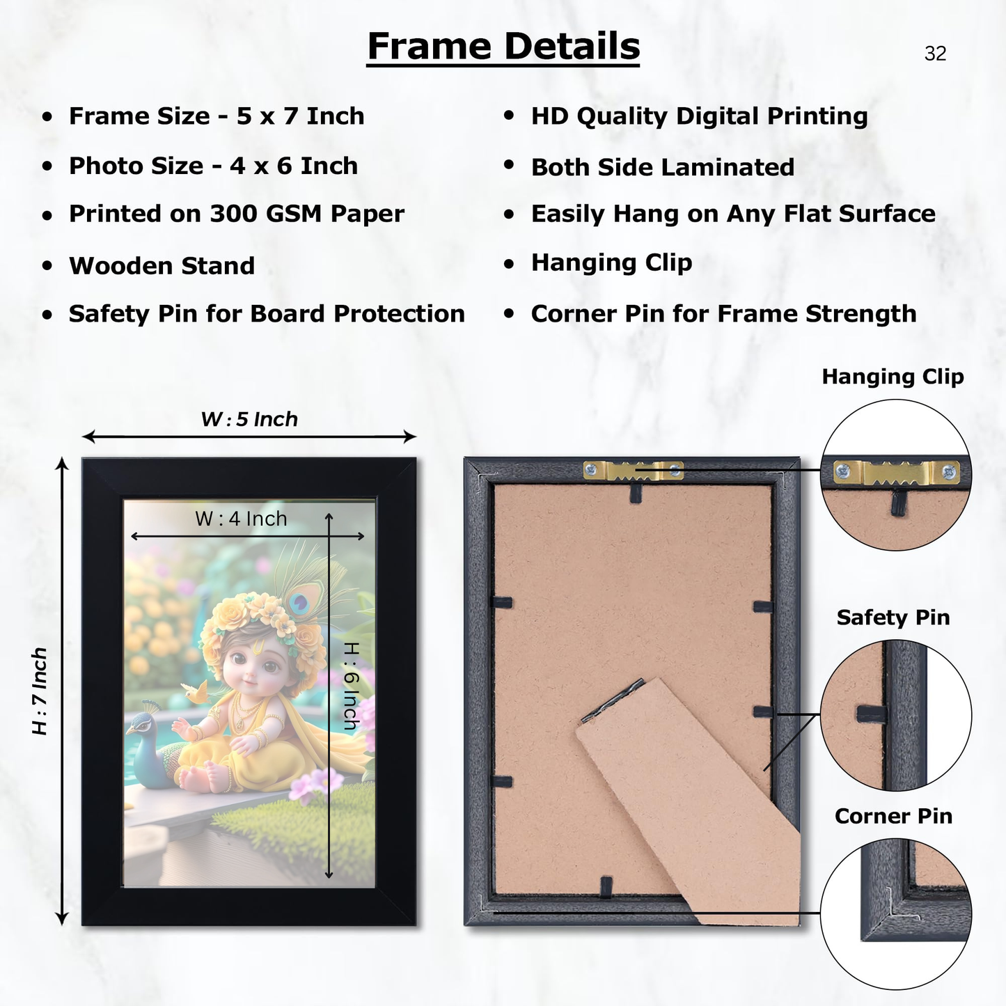 Baby Krishna Photo Frame | Shri Bal Gopal Painting for Pregnant Women | Kanha Ji Poster | Laddu Lord Makhan Chor | Walls Home Bedroom Living Room Decoration Gift