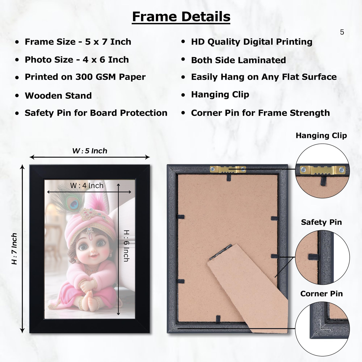 Baby Krishna Photo Frame | Shri Bal Gopal Painting for Pregnant Women | Kanha Ji Poster | Laddu Lord Makhan Chor | Walls Home Bedroom Living Room Decoration Gift