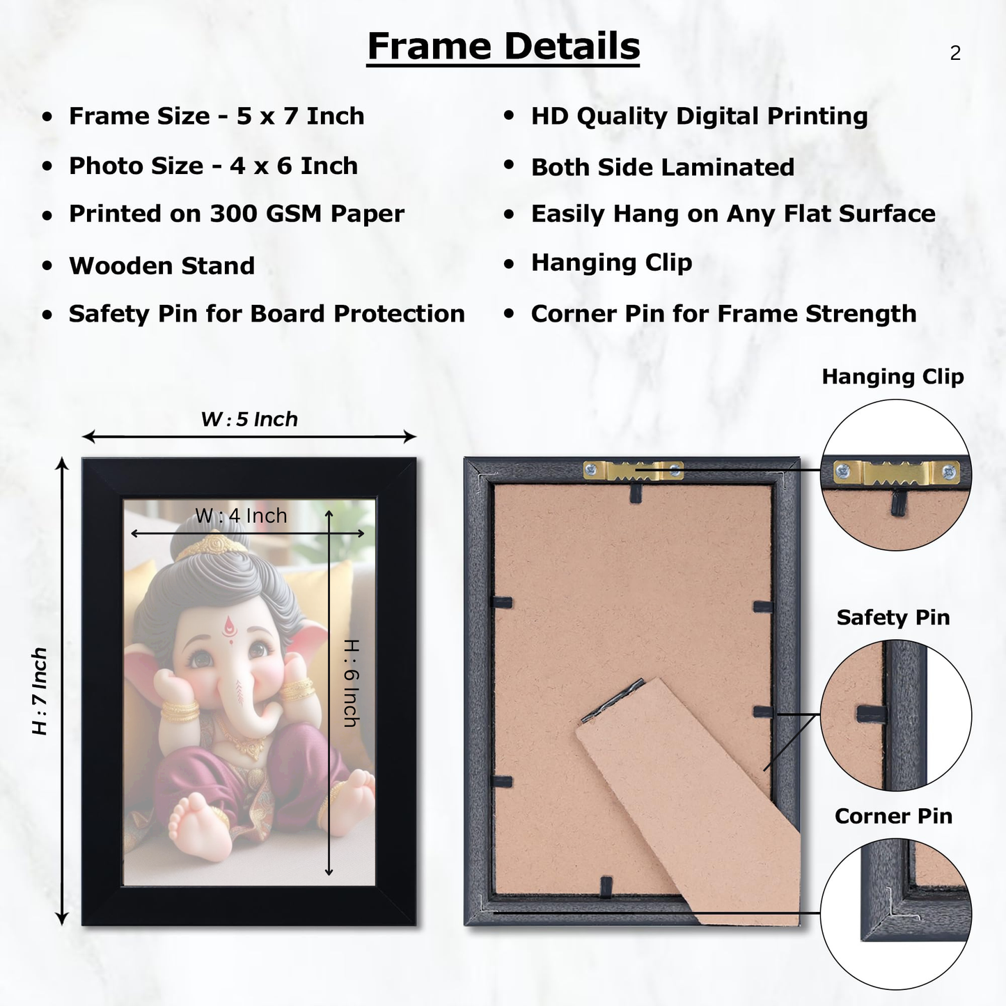 Lord Bal Ganesh Ji Photo Frame | Unique Ganesha Painting Picture for Home Decor, Wall Hanging, Puja Room, Ganpati Ji for Small Office Desk