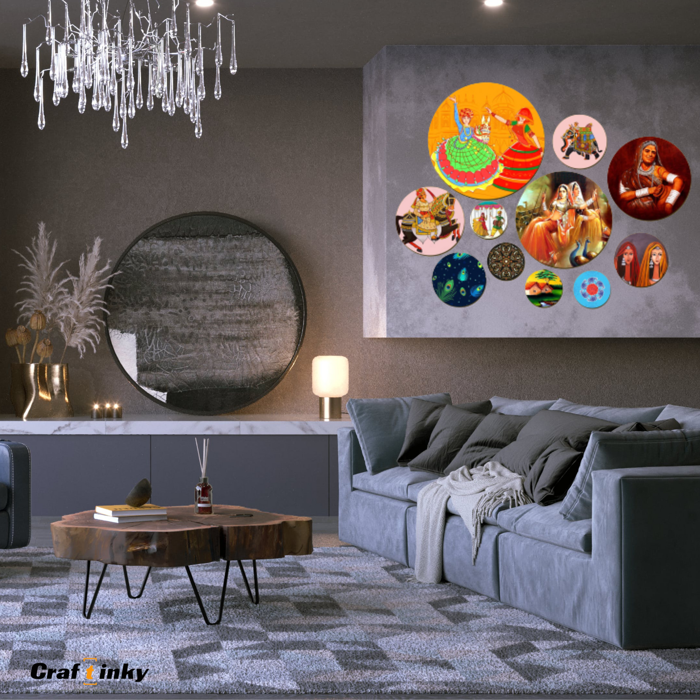 Rajasthani Vibe Wall Hanging Set 11-piece Round Engineered Wood Decor