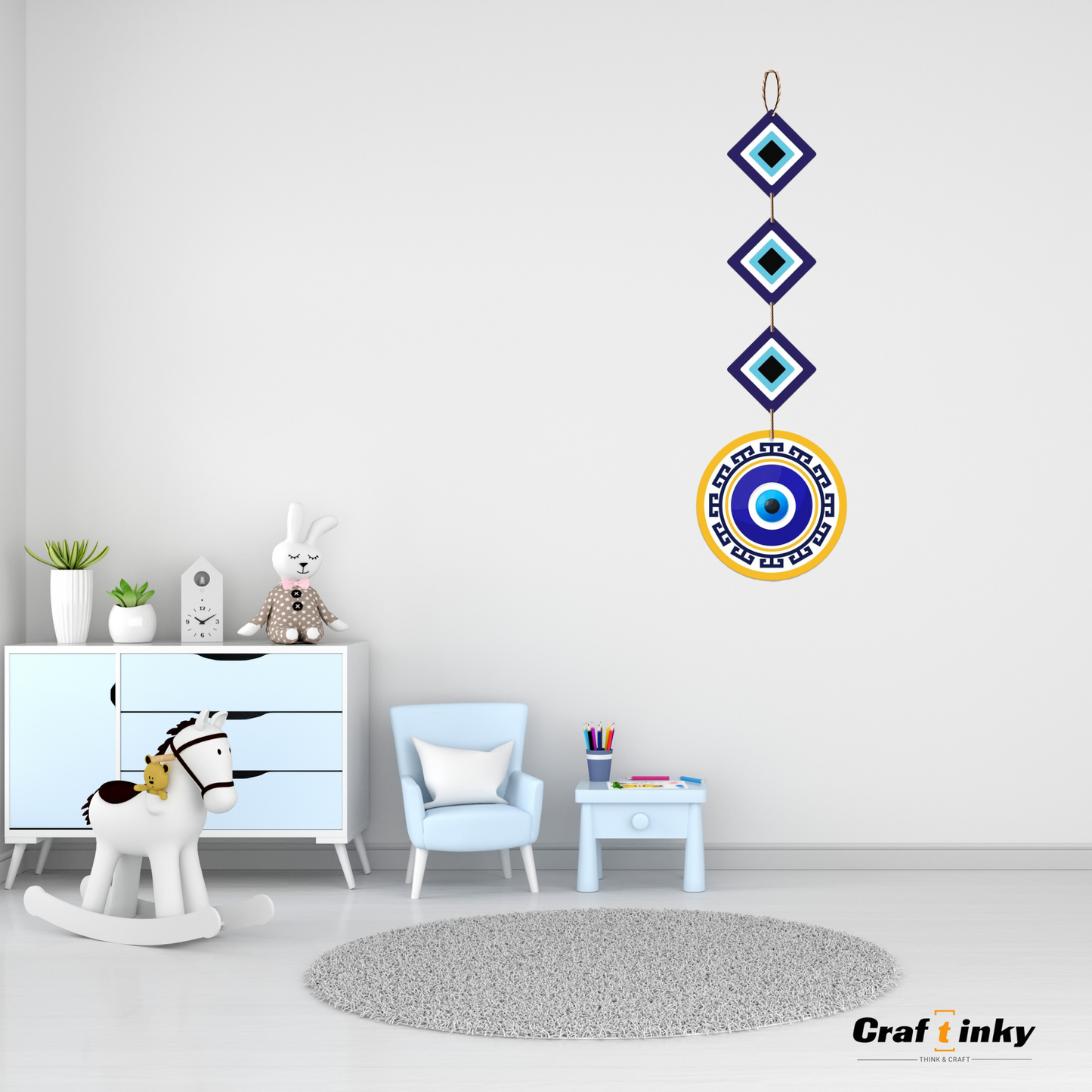 Round Evil Eye Design Wall Hanging Engineered Wood Protective Decor