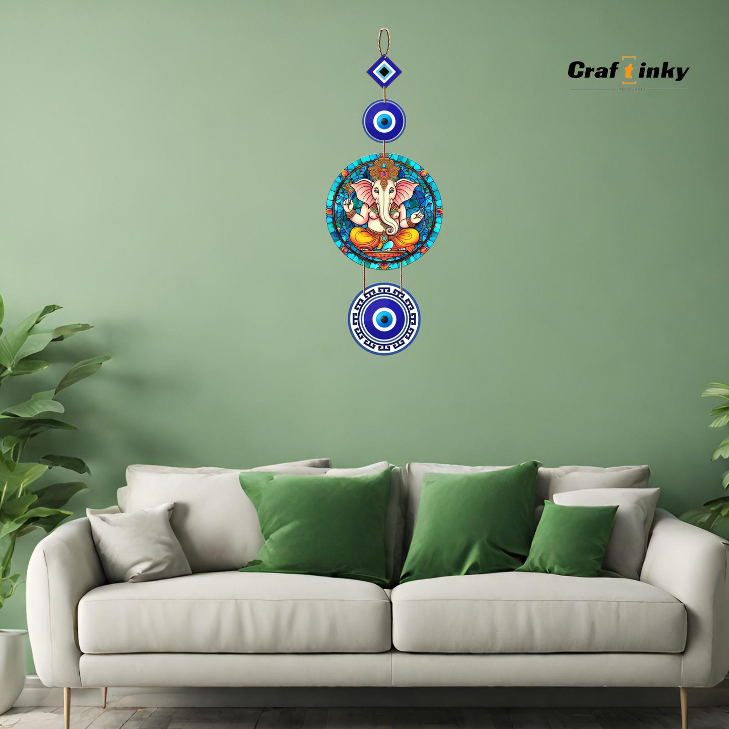 Round Ganesha Design Evil Eye Wall Hanging Engineered Wood Decor