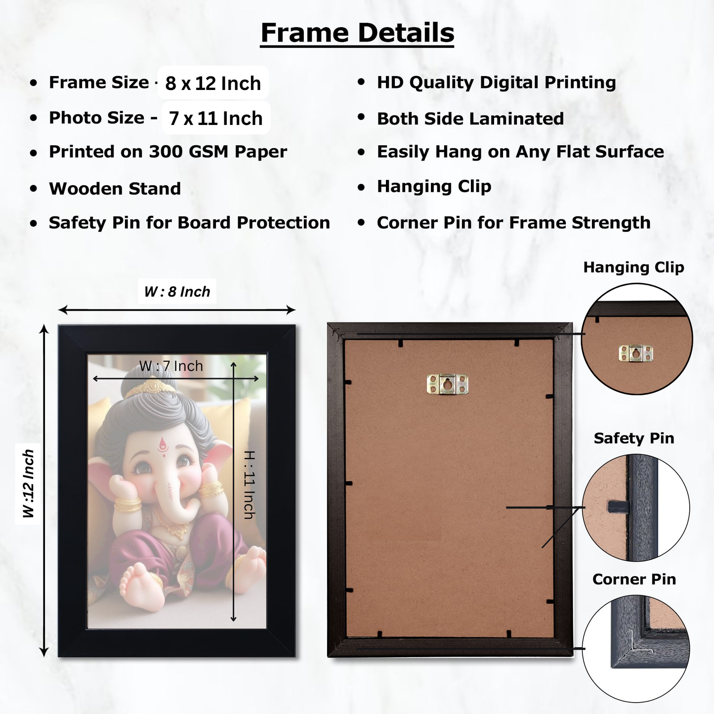 Lord Bal Ganesh Ji Photo Frame | Unique Ganesha Painting Picture for Home Decor, Wall Hanging, Puja Room, Ganpati Ji for Small Office Desk