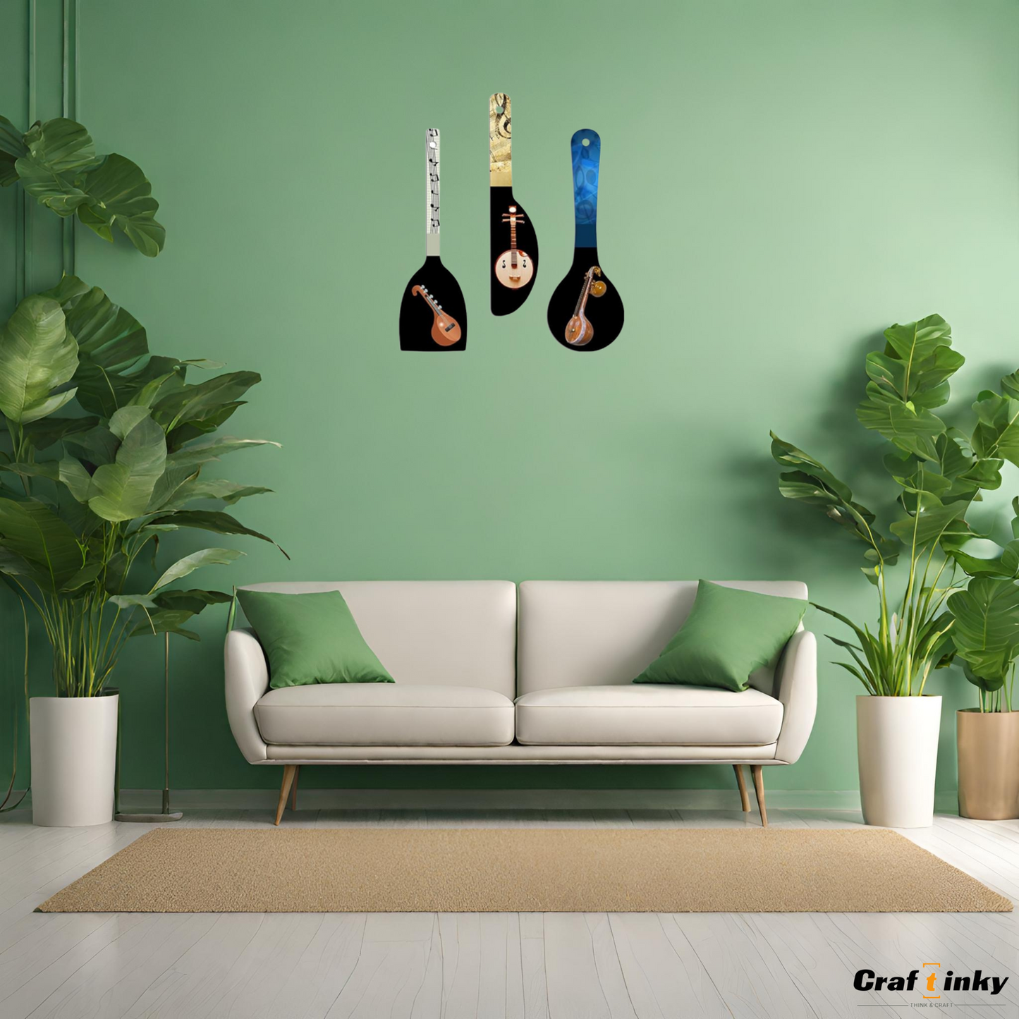 Classical Instrument Spoon Shape Wall Hanging Set 3 Piece Engineered Wood Decor