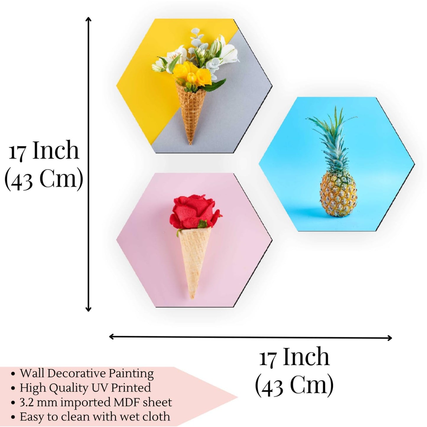 Fruit Chart Hexagon Wall Hanging Set 3 piece Engineered Wood Decor
