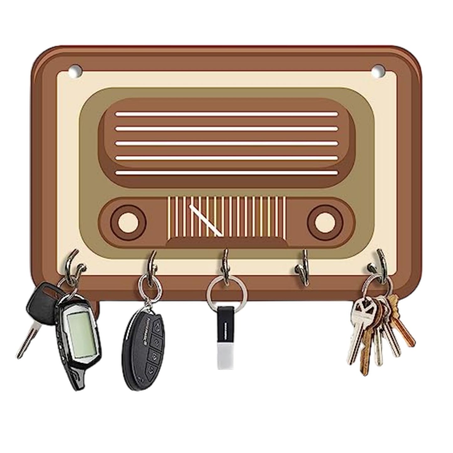 Vintage Radio Design Key Holder Engineered Wood Wall Organizer With Inspirational Quote