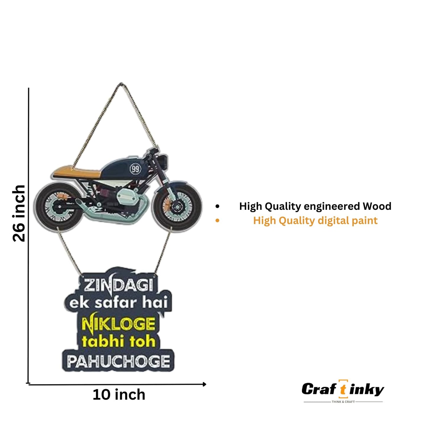 Bike Design Wall Hanging zindagi Ek Safar Hai Quote Engineered Wood Decor