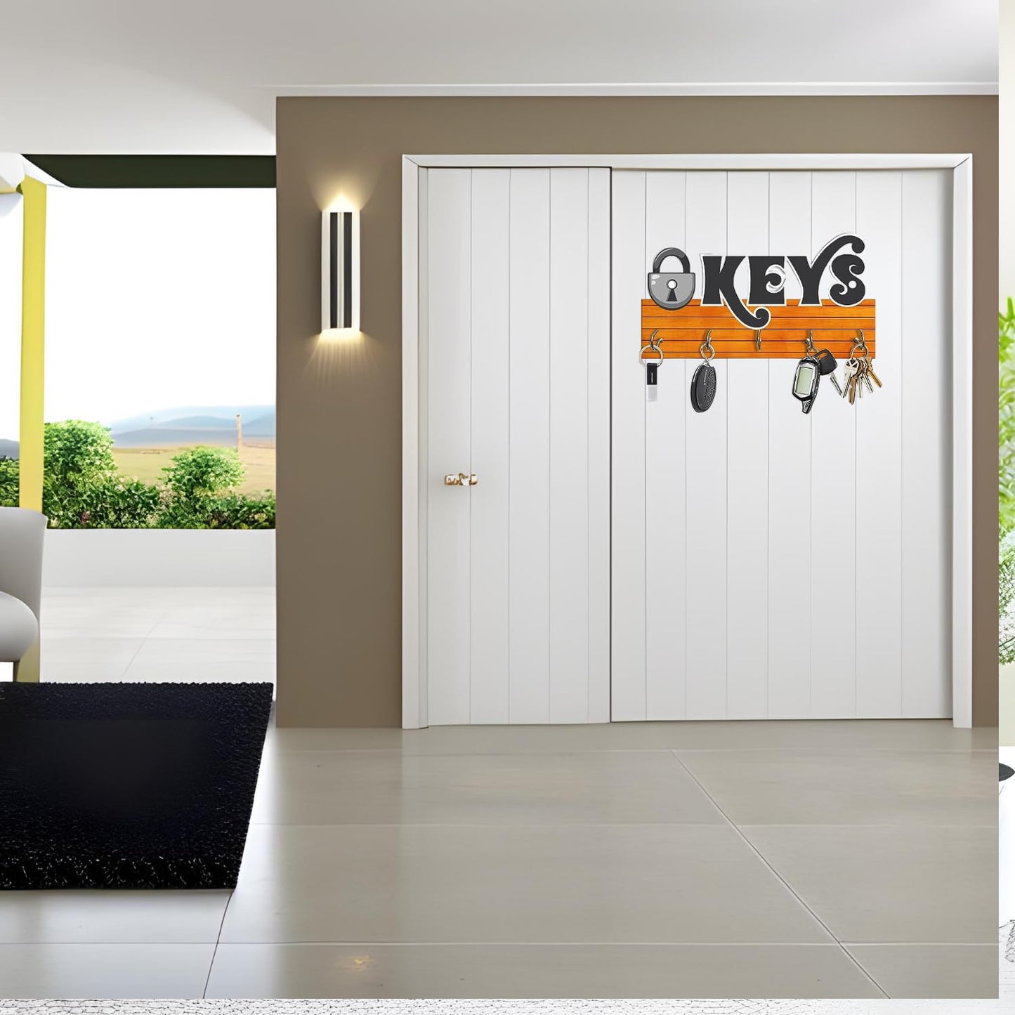 Keys Lock Design Key Holder Engineered Wood Wall Organizer With Inspirational Quote