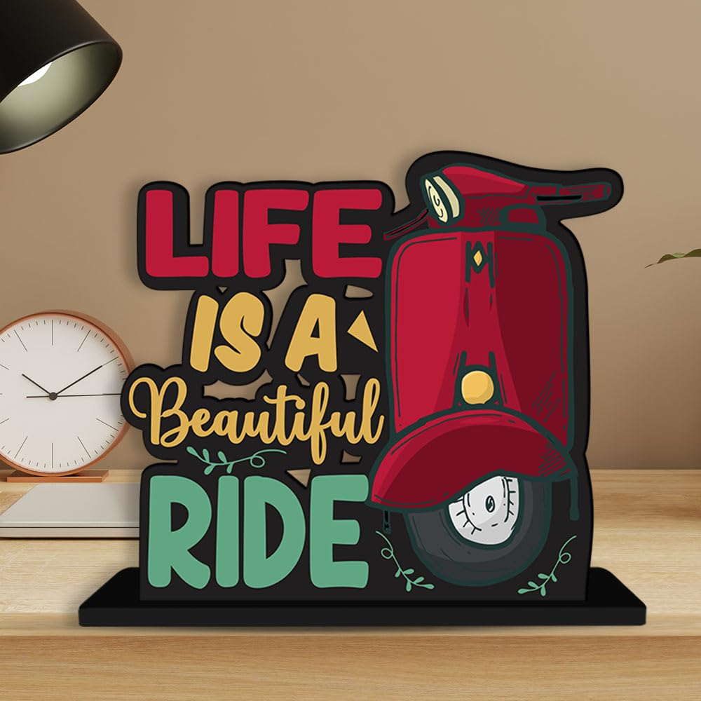 Wooden Idols And Figurine Life Is A Beautiful Ride Quotes Table Decor For Office Desk Showpiece|Home Decoration|Living Room|Modern Gifting Item