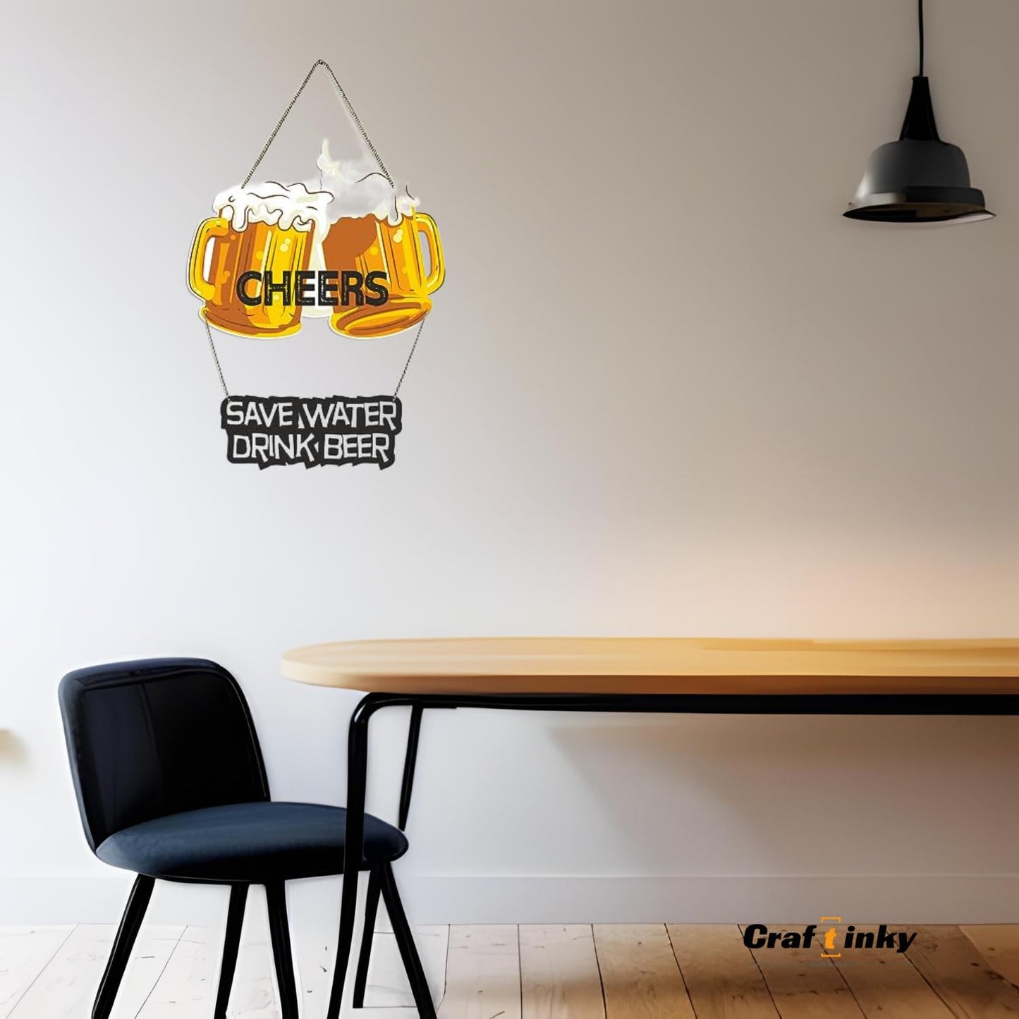 Beer Glass Design Wall Hanging Save Water Drink Beer Fun Engineered Wood Decor