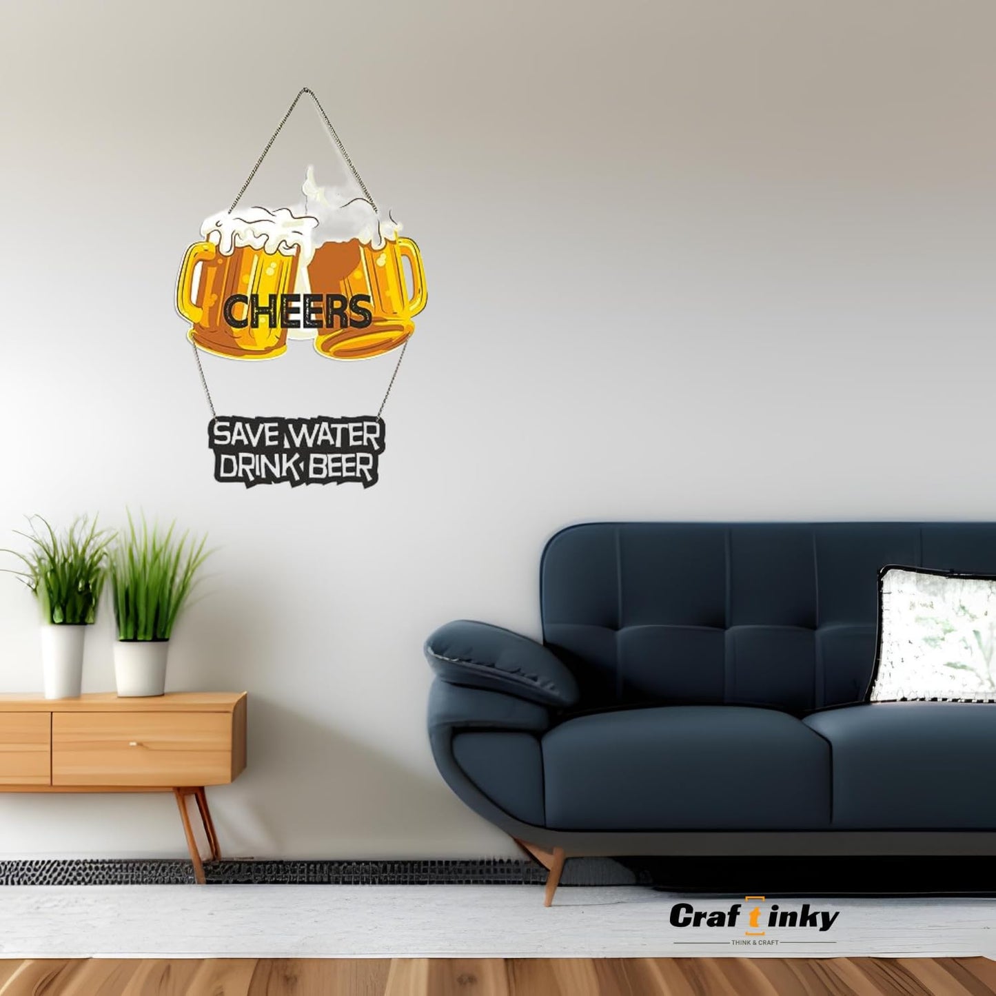 Beer Glass Design Wall Hanging Save Water Drink Beer Fun Engineered Wood Decor