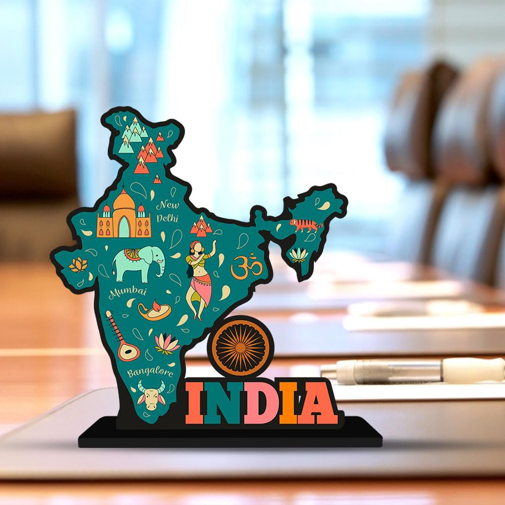 India Map Design Table Decor Engineered Wood Inspirational Quote