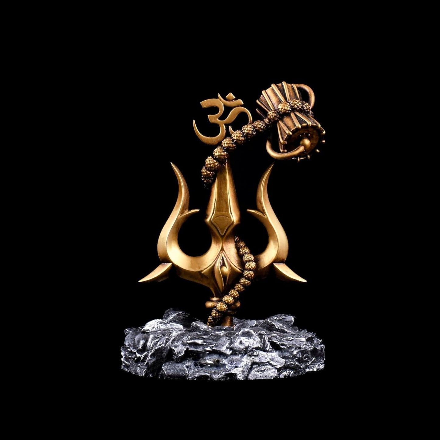 Trishul with Damru grey base Decorative Showpiece Statue for Car Dashboard, Pooja, Home & Office Decor | Shankar Ji Trishul to Ward Off Evil Eye | Unique Rakshabandhan Rakhi Gift for Brother & Sister