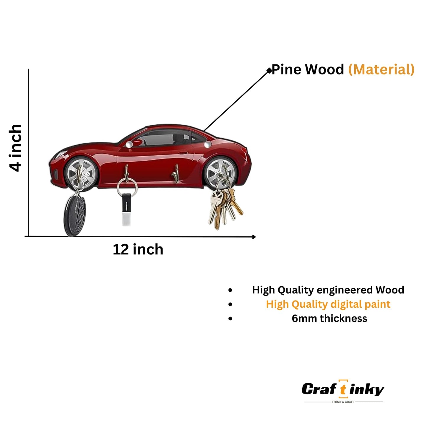 Car Design Key Holder Engineered Wood Wall Organizer With Inspirational Quote