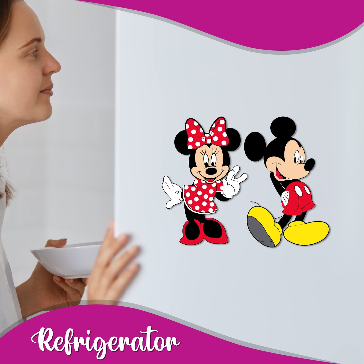 Mickey and Minnie Wooden Fridge Magnet (Pack of 1) Fun Comic Character Gift and Decoration