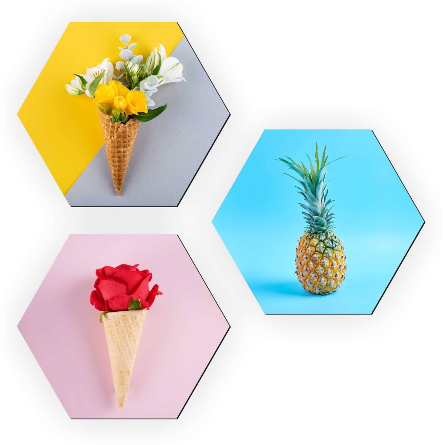 Fruit Chart Hexagon Wall Hanging Set 3 piece Engineered Wood Decor