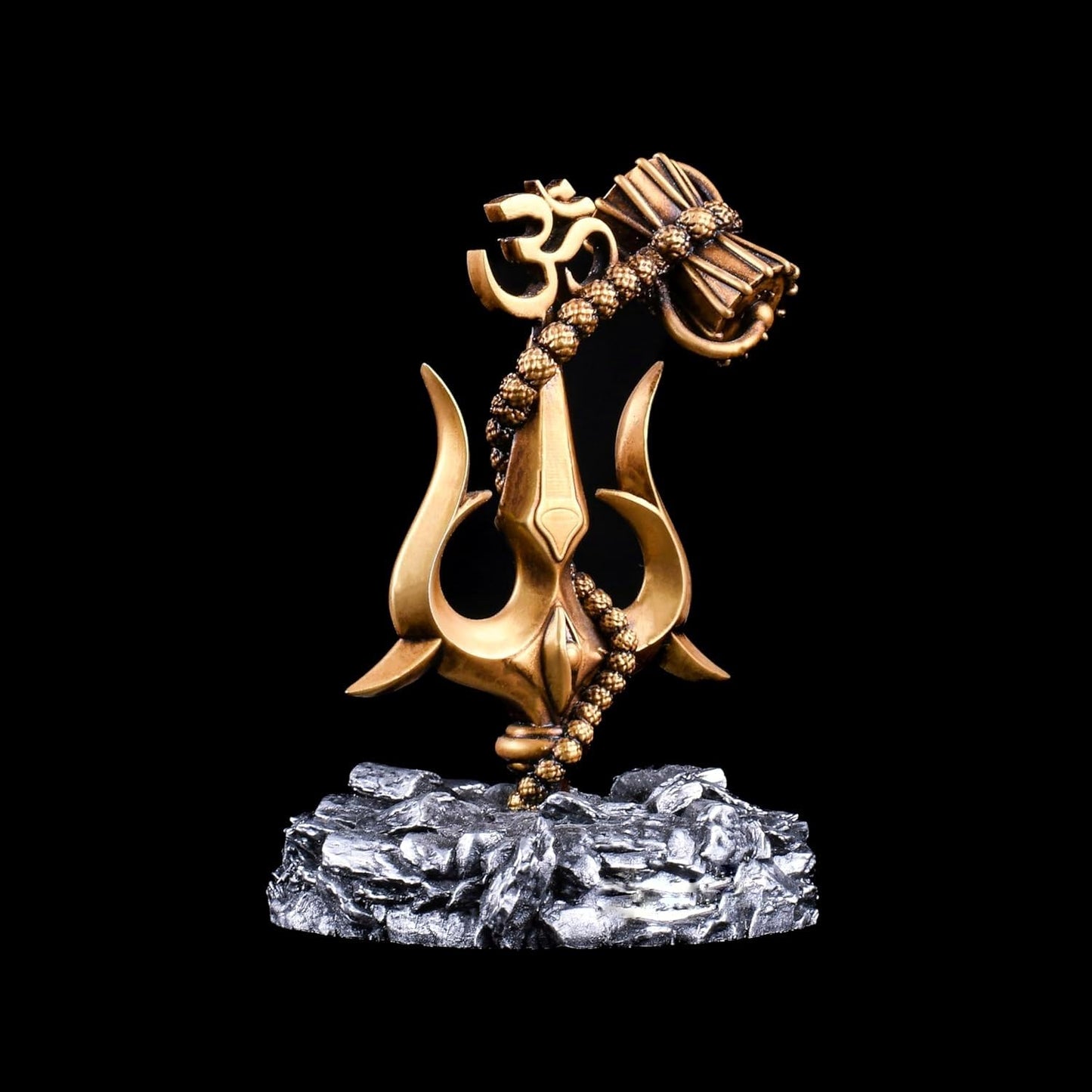 Trishul with Damru grey base Decorative Showpiece Statue for Car Dashboard, Pooja, Home & Office Decor | Shankar Ji Trishul to Ward Off Evil Eye | Unique Rakshabandhan Rakhi Gift for Brother & Sister
