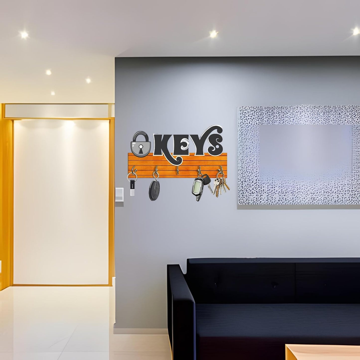 Keys Lock Design Key Holder Engineered Wood Wall Organizer With Inspirational Quote