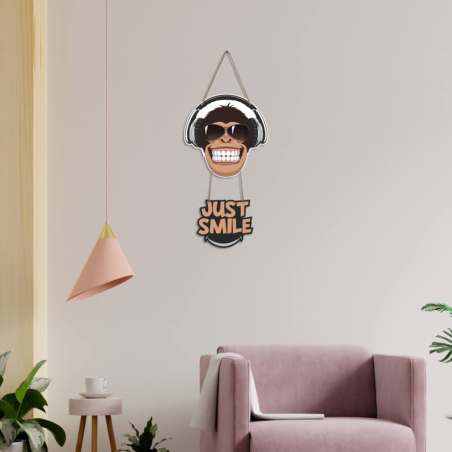 Monkey Design Wall Hanging With Quote just Smile Cheerful Engineered Wood Decor