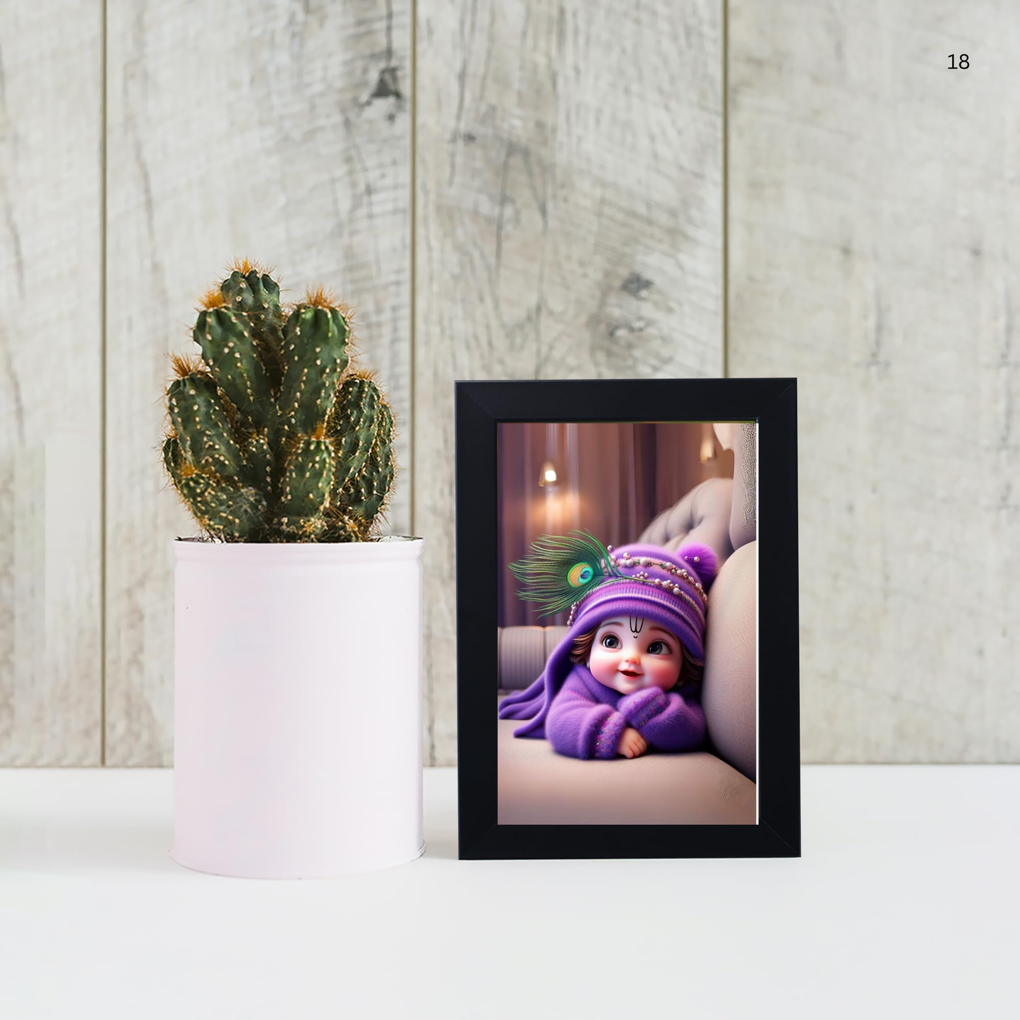 Baby Krishna Photo Frame | Shri Bal Gopal Painting for Pregnant Women | Kanha Ji Poster | Laddu Lord Makhan Chor | Walls Home Bedroom Living Room Decoration Gift.