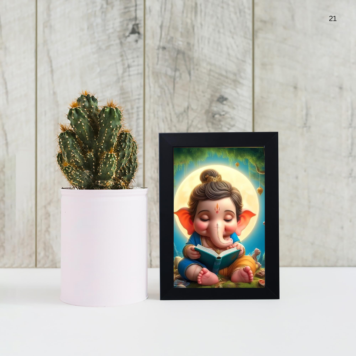 Lord Bal Ganesh Ji Photo Frame | Unique Ganesha Painting Picture for Home Decor, Wall Hanging, Puja Room, Ganpati Ji for Small Office Desk