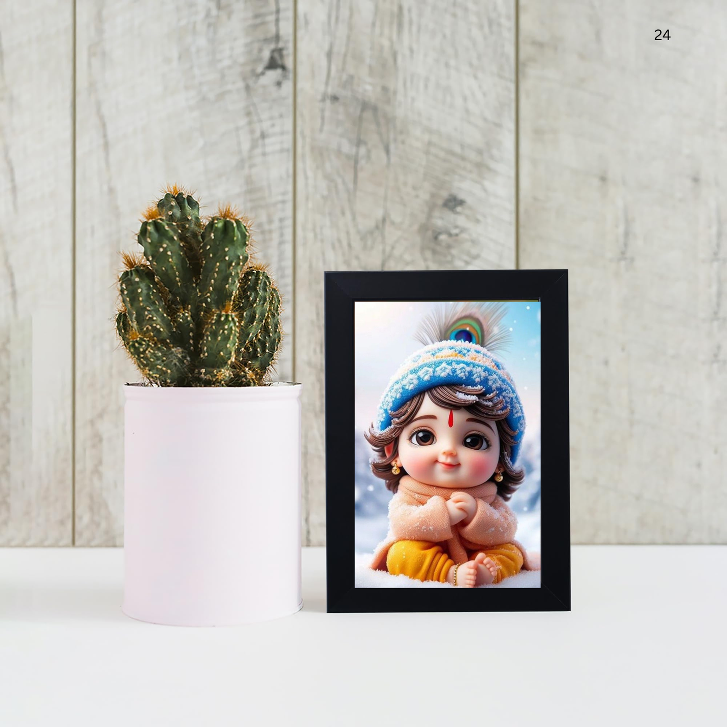 Baby Krishna Photo Frame | Shri Bal Gopal Painting for Pregnant Women | Kanha Ji Poster | Laddu Lord Makhan Chor | Walls Home Bedroom Living Room Decoration Gift