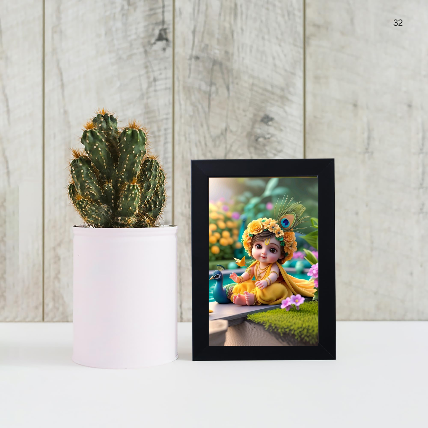 Baby Krishna Photo Frame | Shri Bal Gopal Painting for Pregnant Women | Kanha Ji Poster | Laddu Lord Makhan Chor | Walls Home Bedroom Living Room Decoration Gift