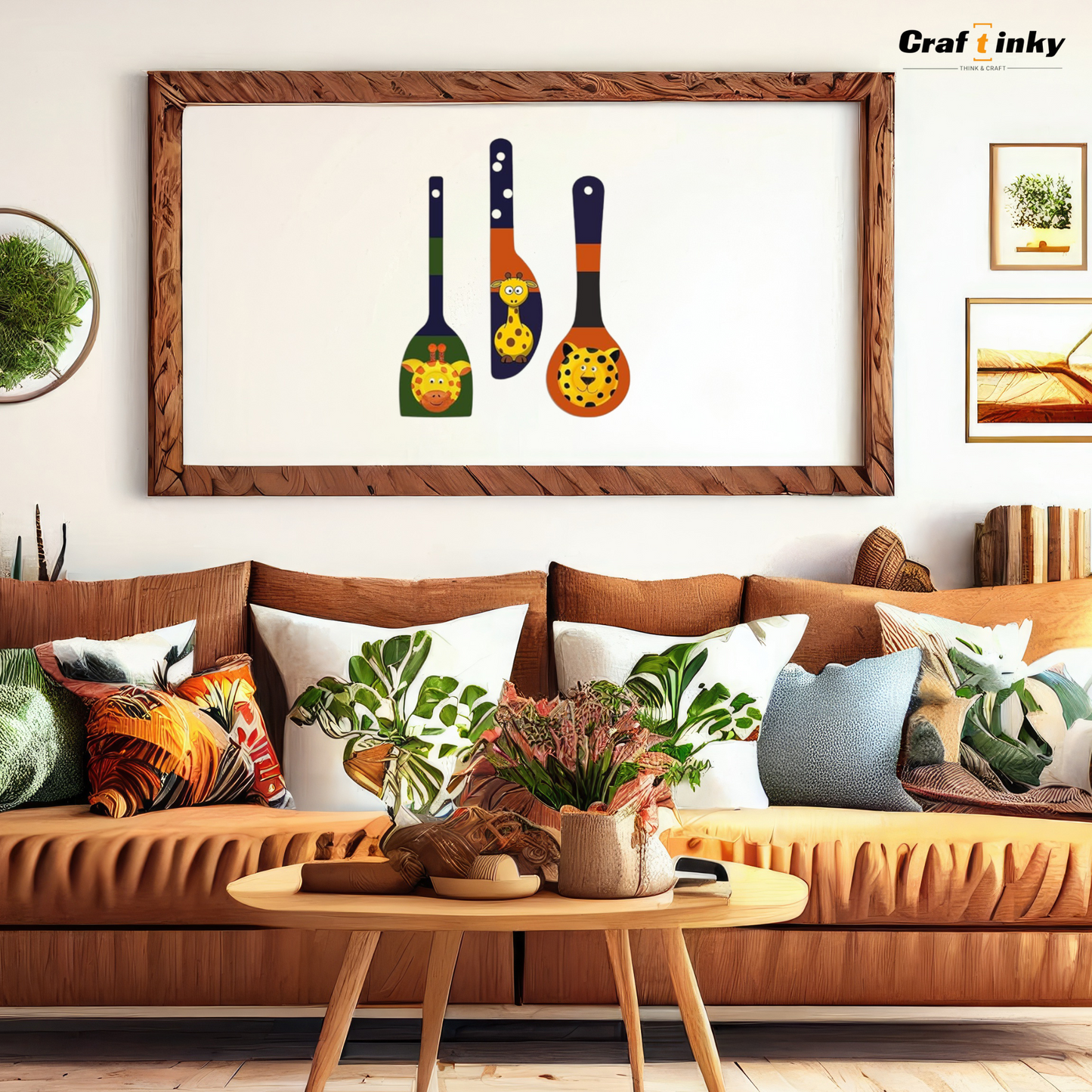 Giraffe Family Spoon Shape Wall Hanging Set 3 piece Engineered Wood Decor