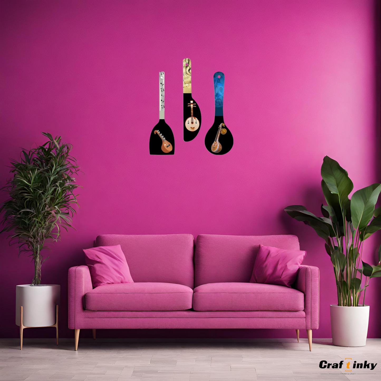 Classical Instrument Spoon Shape Wall Hanging Set 3 Piece Engineered Wood Decor