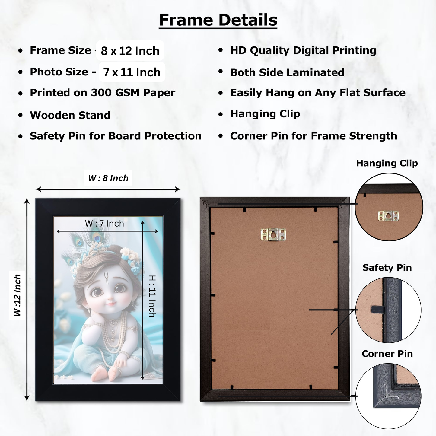 Baby Krishna Photo Frame | Shri Bal Gopal Painting for Pregnant Women | Kanha Ji Poster | Laddu Lord Makhan Chor | Walls Home Bedroom Living Room Decoration Gift