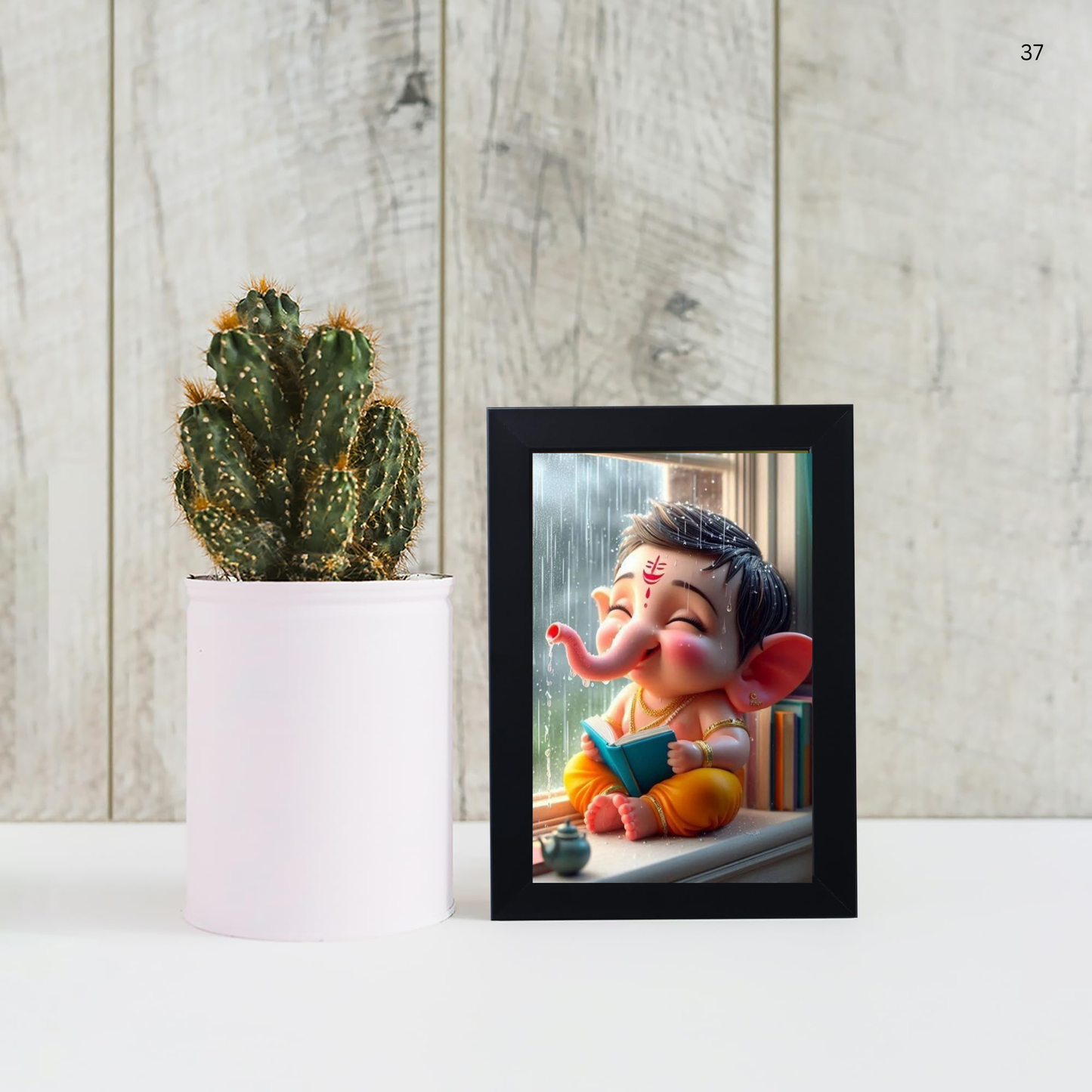 Lord Bal Ganesh Ji Photo Frame | Unique Ganesha Painting Picture for Home Decor, Wall Hanging, Puja Room, Ganpati Ji for Small Office Desk