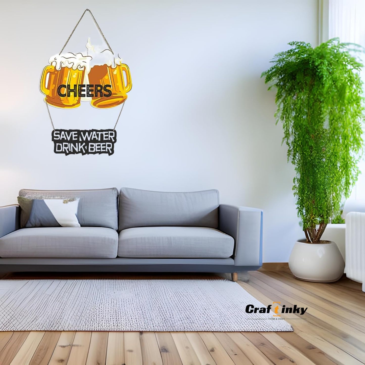 Beer Glass Design Wall Hanging Save Water Drink Beer Fun Engineered Wood Decor