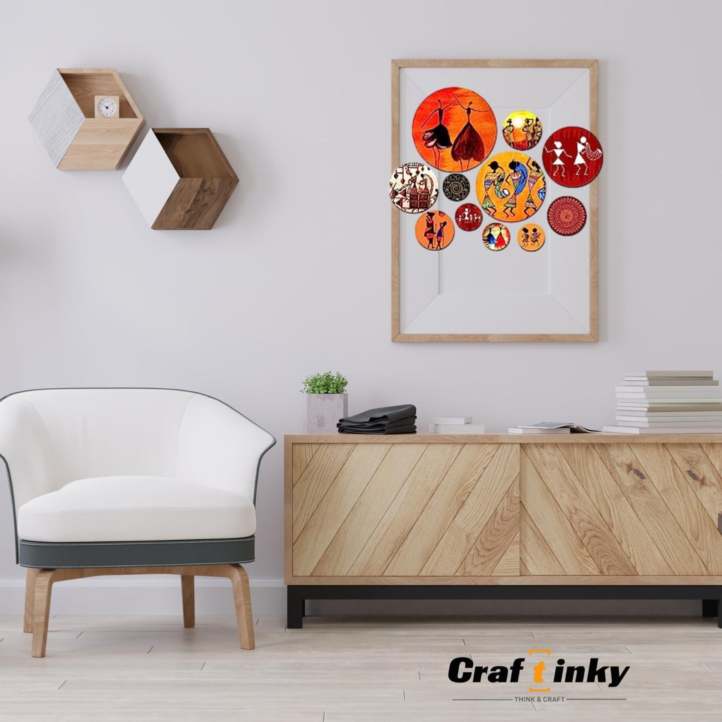 African Culture Round Wall Hanging Set 11-piece Engineered Wood Decor