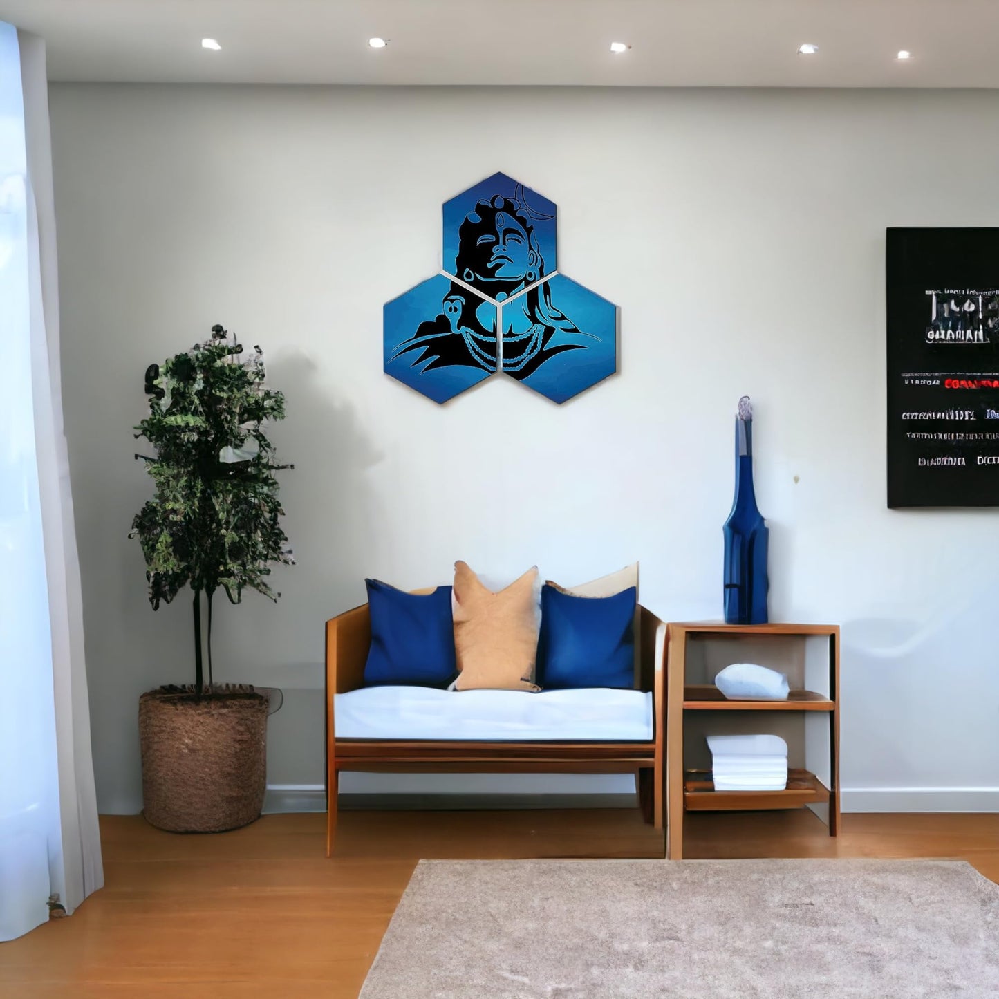 Lord Shiva Hexagon Wall Hanging Set 3 piece Engineered Wood Decor