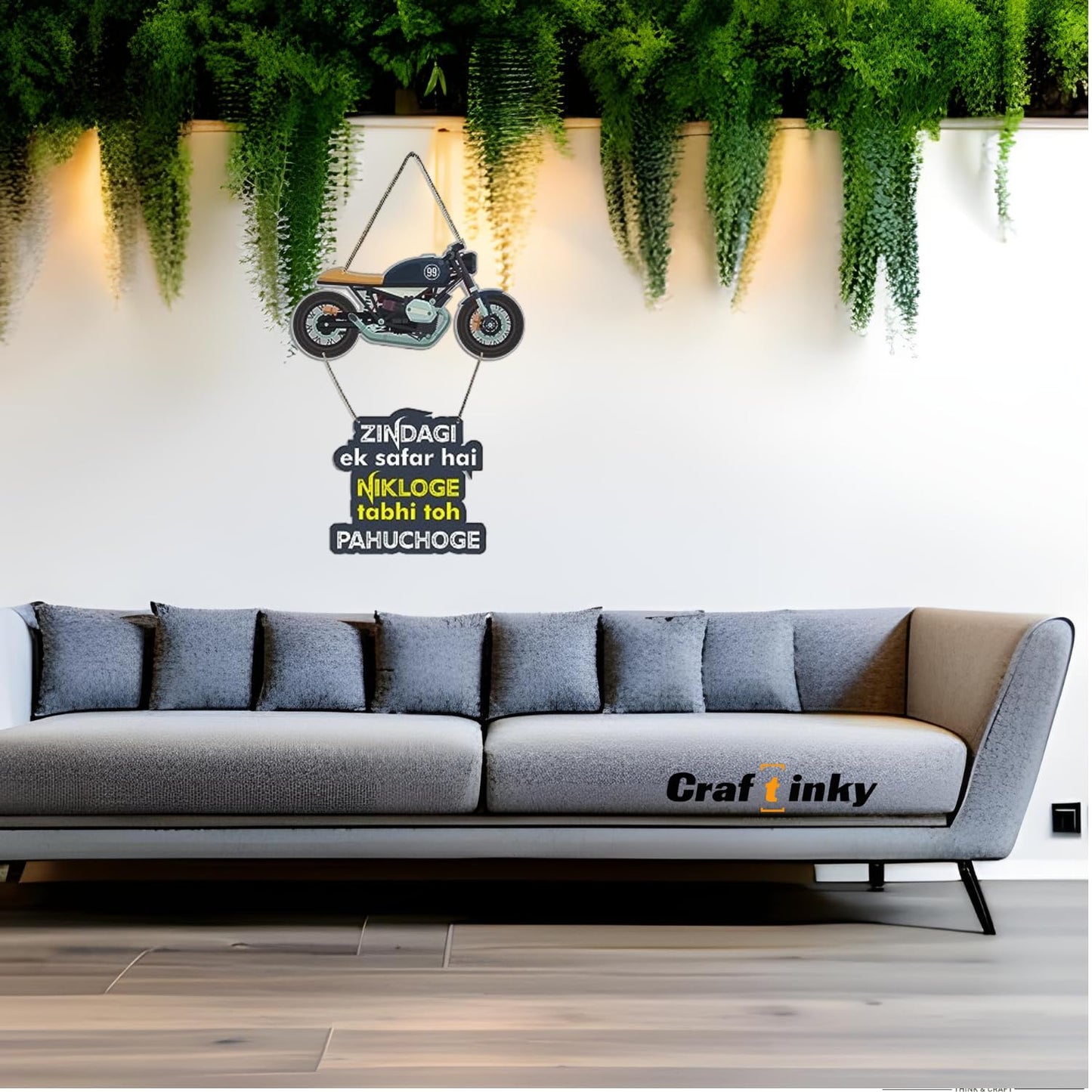 Bike Design Wall Hanging zindagi Ek Safar Hai Quote Engineered Wood Decor