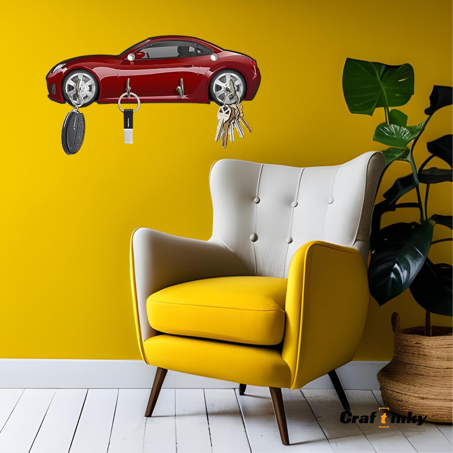 Car Design Key Holder Engineered Wood Wall Organizer With Inspirational Quote