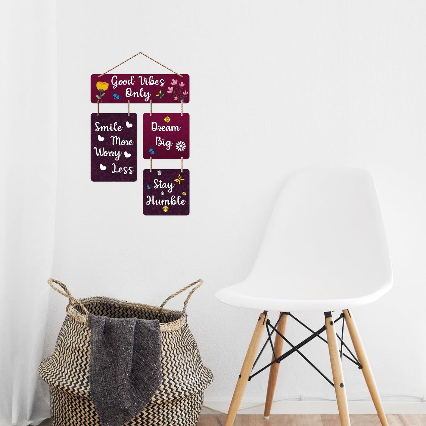Inspirational Wall Hanging Sign Good Vibes Only with Positive Quotes for Home Decor