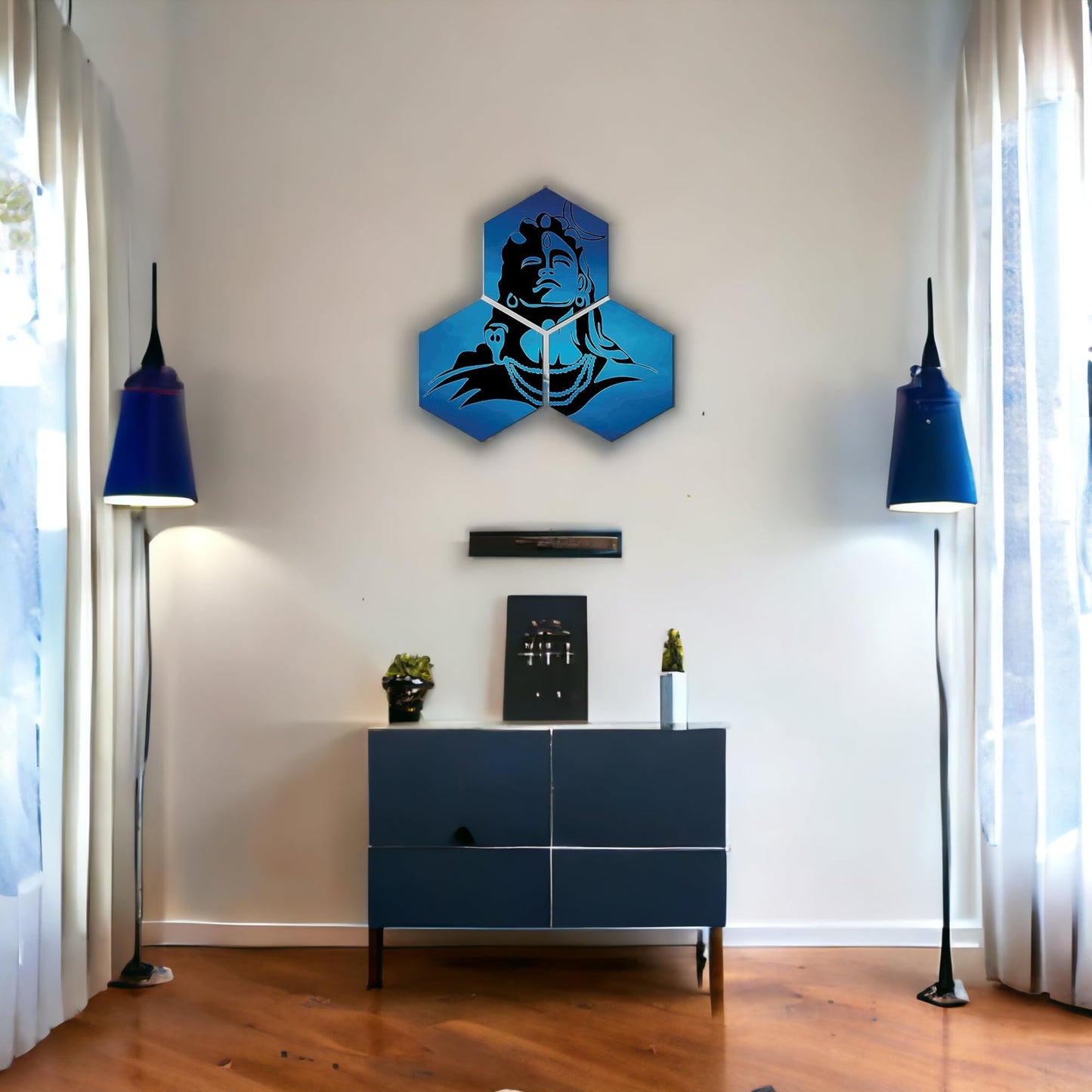 Lord Shiva Hexagon Wall Hanging Set 3 piece Engineered Wood Decor