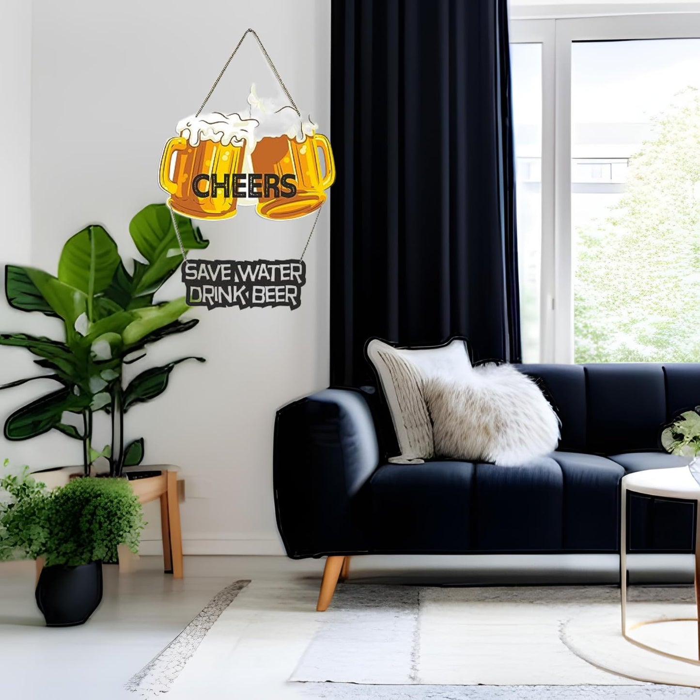 Beer Glass Design Wall Hanging Save Water Drink Beer Fun Engineered Wood Decor