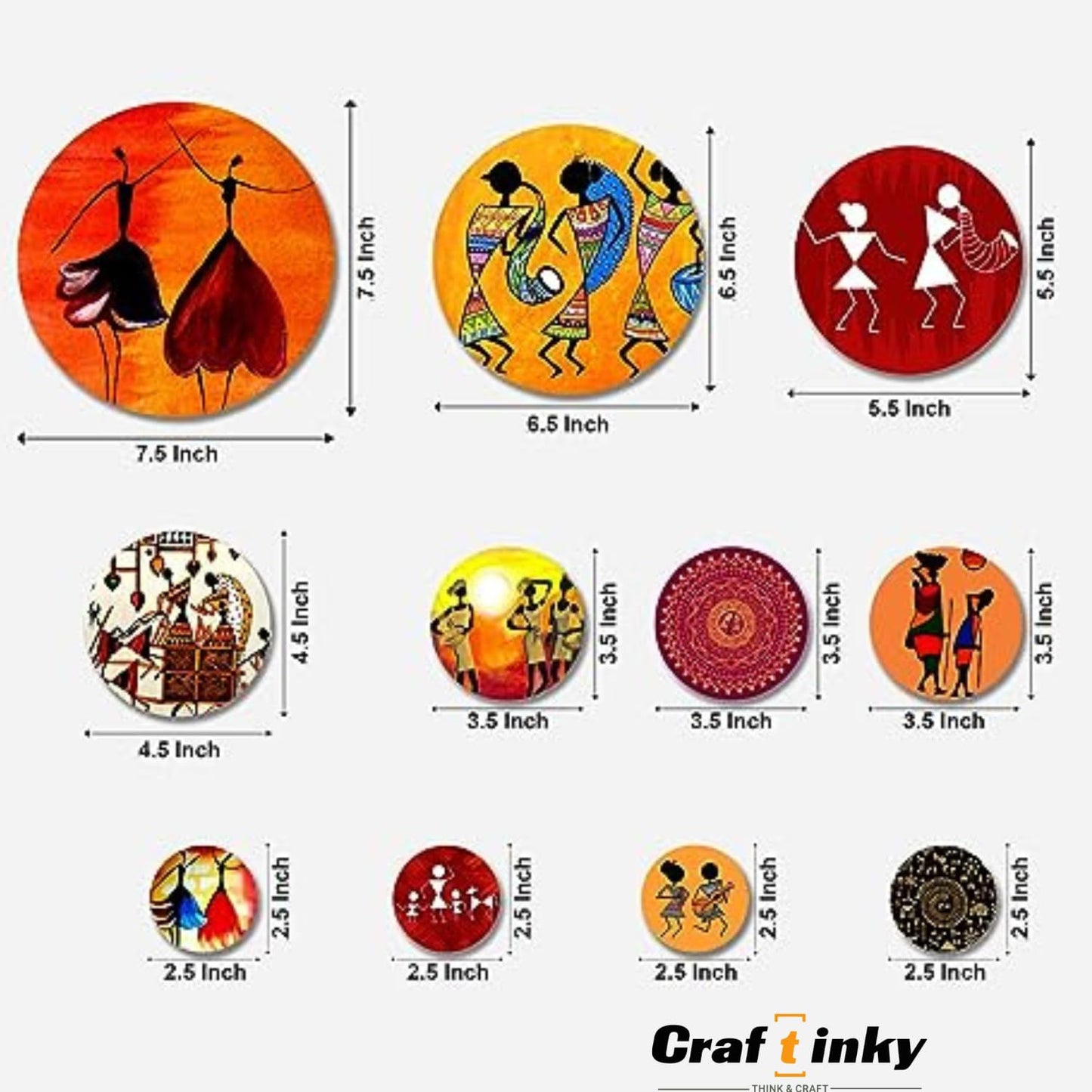 African Culture Round Wall Hanging Set 11-piece Engineered Wood Decor