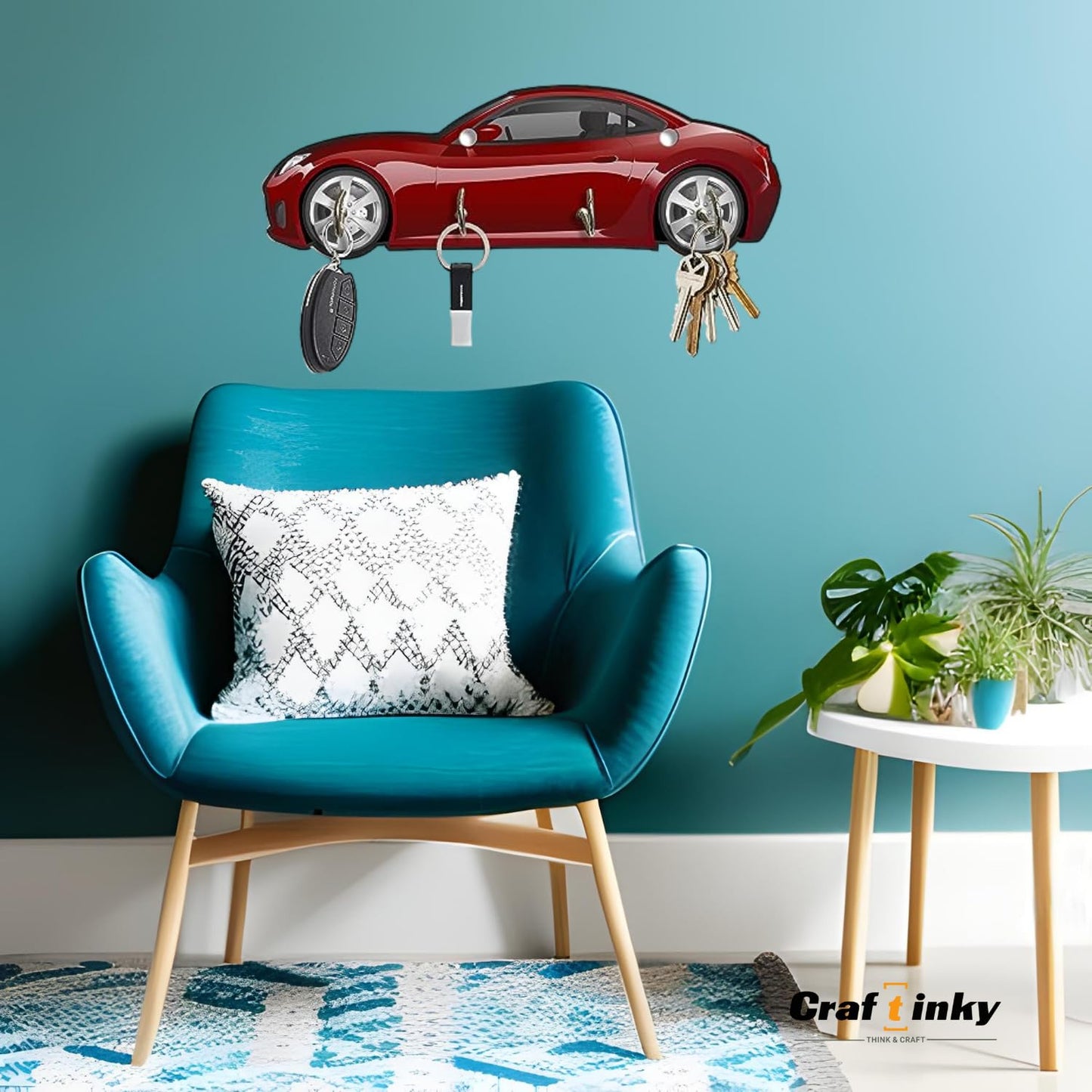 Car Design Key Holder Engineered Wood Wall Organizer With Inspirational Quote