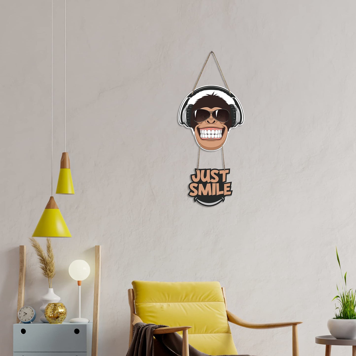 Monkey Design Wall Hanging With Quote just Smile Cheerful Engineered Wood Decor