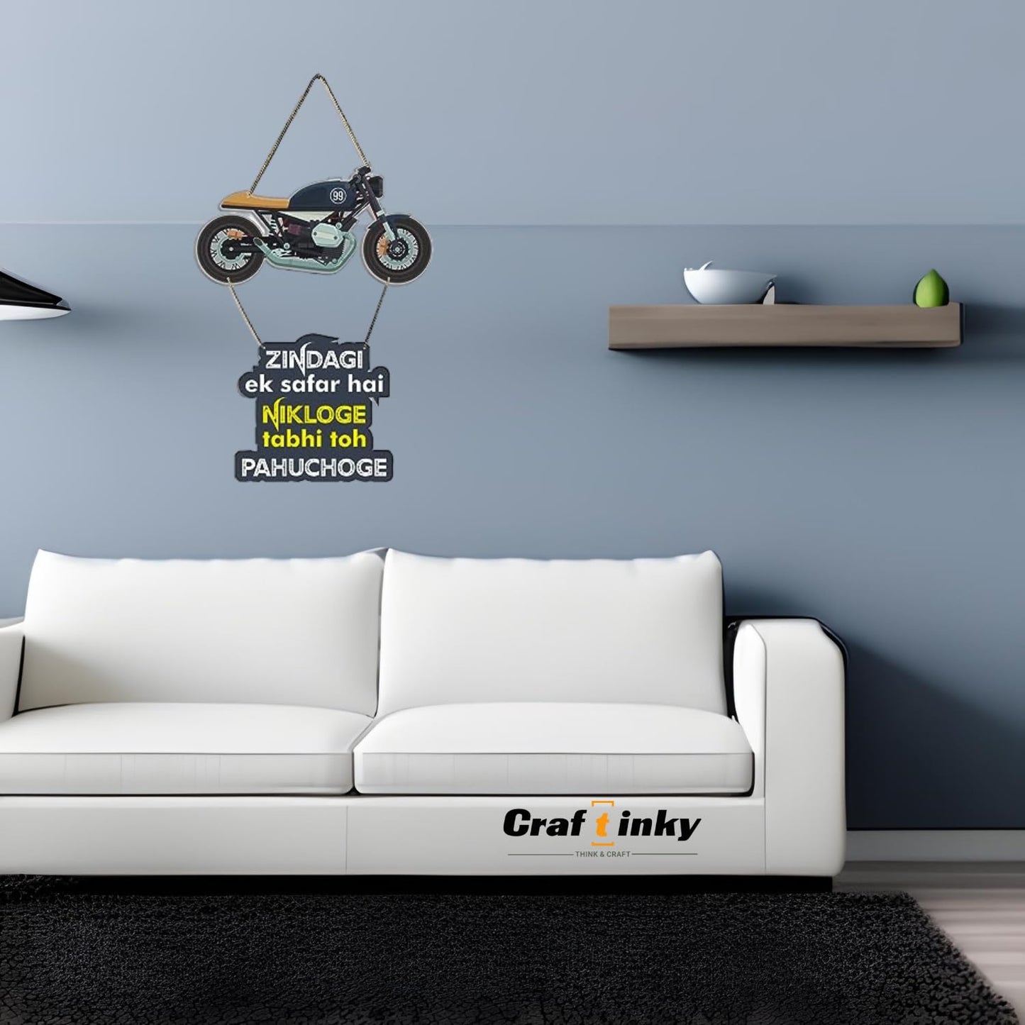 Bike Design Wall Hanging zindagi Ek Safar Hai Quote Engineered Wood Decor