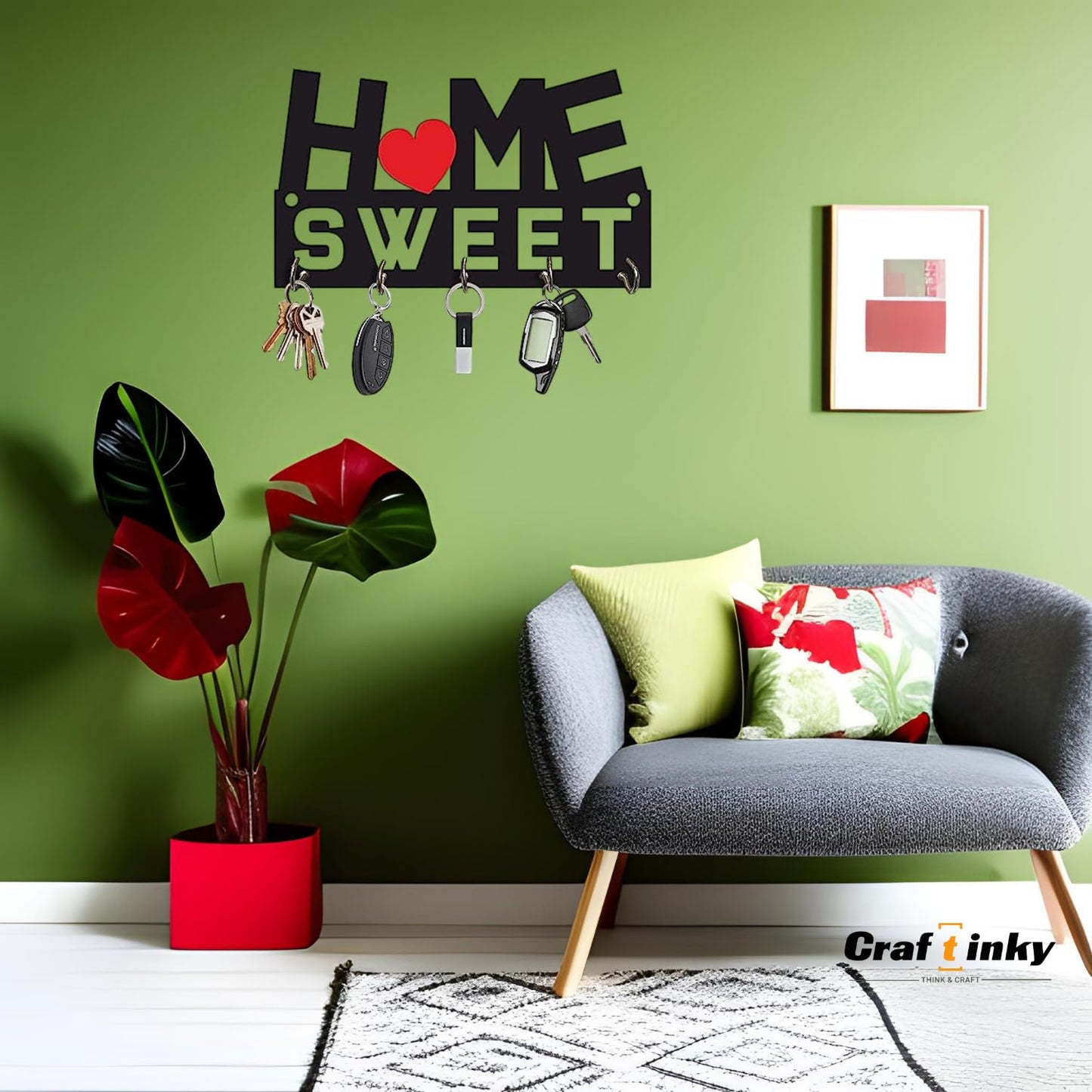 Home Sweet Design Key Holder With Inspirational Quote Engineered Wood Wall Organizer