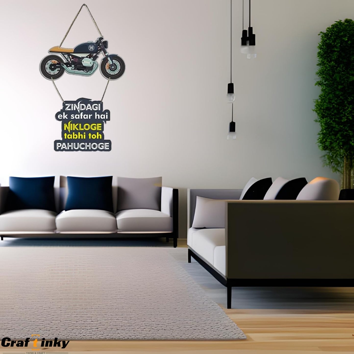 Bike Design Wall Hanging zindagi Ek Safar Hai Quote Engineered Wood Decor