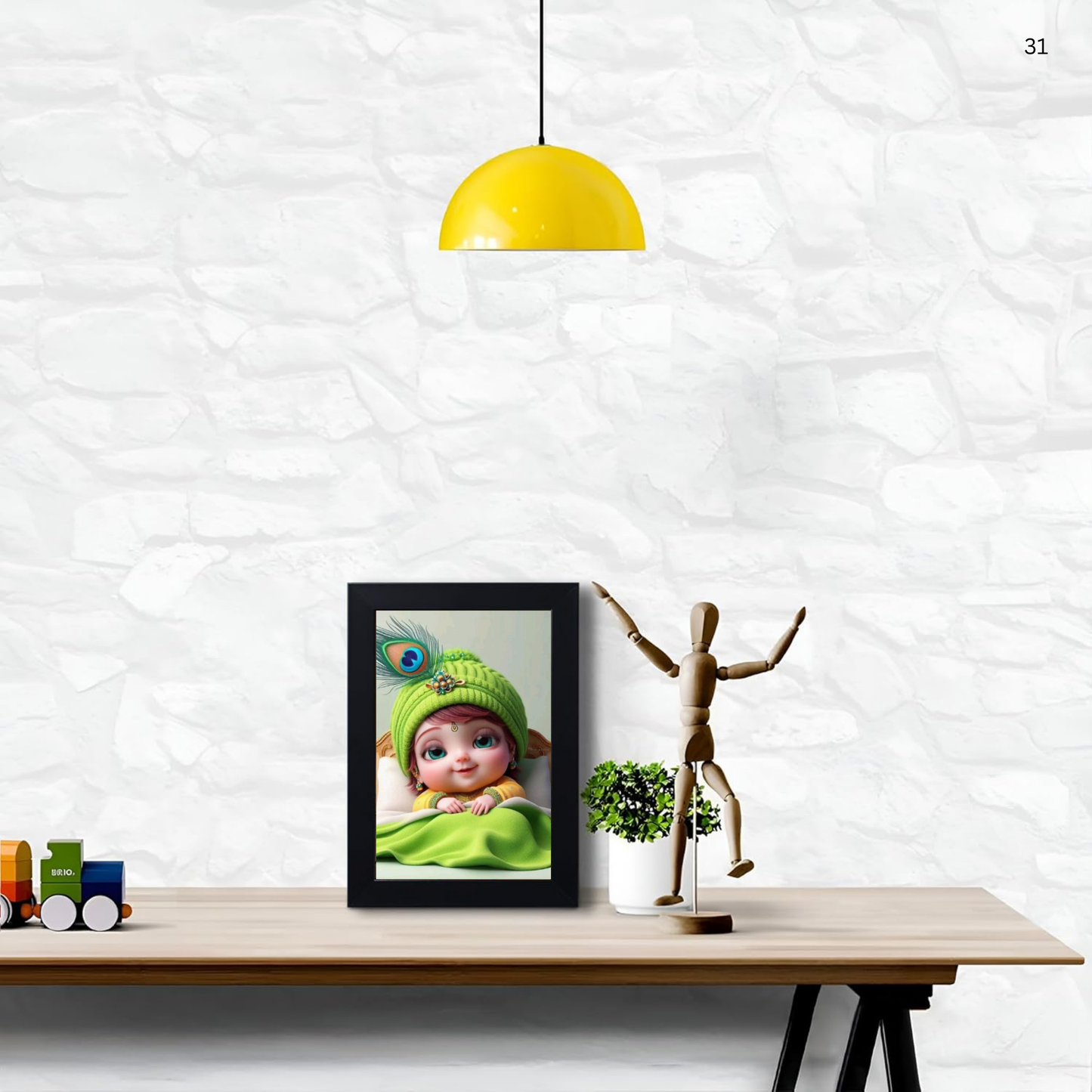 Baby Krishna Photo Frame | Shri Bal Gopal Painting for Pregnant Women | Kanha Ji Poster | Laddu Lord Makhan Chor | Walls Home Bedroom Living Room Decoration Gift