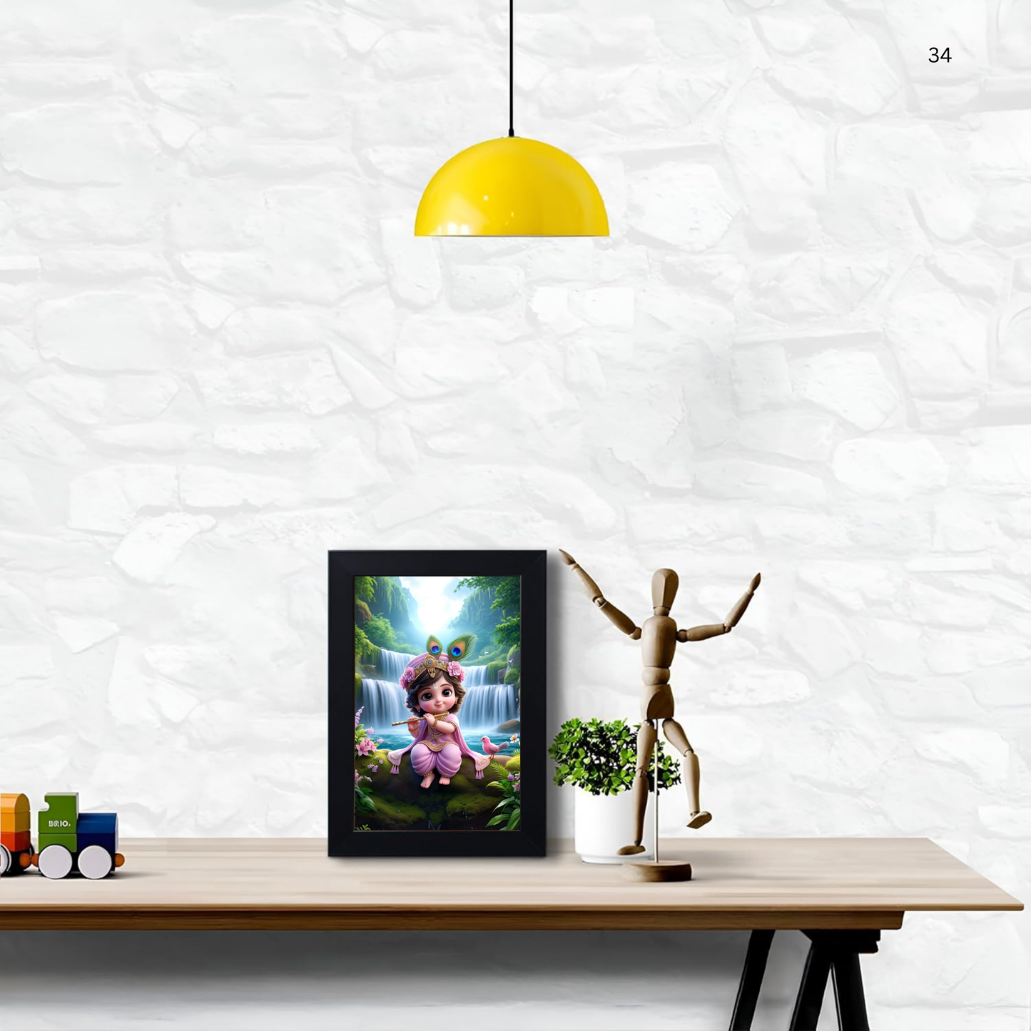 Baby Krishna Photo Frame | Shri Bal Gopal Painting for Pregnant Women | Kanha Ji Poster | Laddu Lord Makhan Chor | Walls Home Bedroom Living Room Decoration Gift.