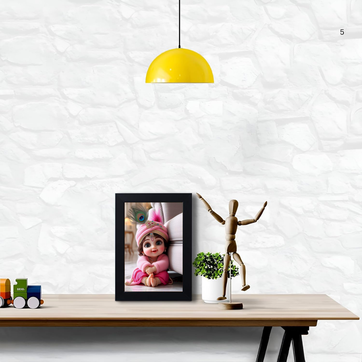 Baby Krishna Photo Frame | Shri Bal Gopal Painting for Pregnant Women | Kanha Ji Poster | Laddu Lord Makhan Chor | Walls Home Bedroom Living Room Decoration Gift